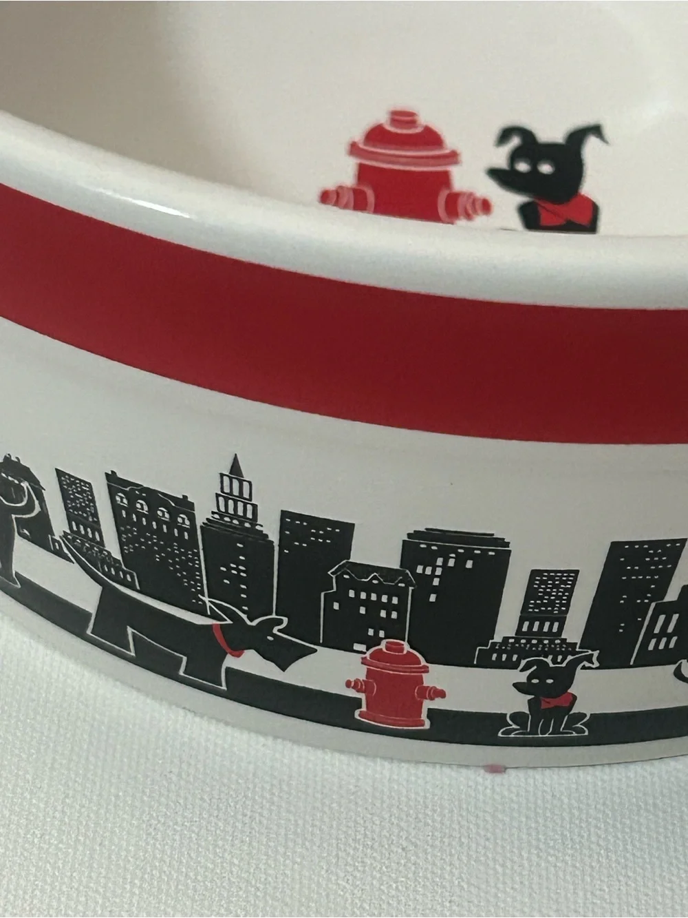Dog Bowl Set of Two City Pets Red White Black Urban Loft Retro Ceramic Food Big